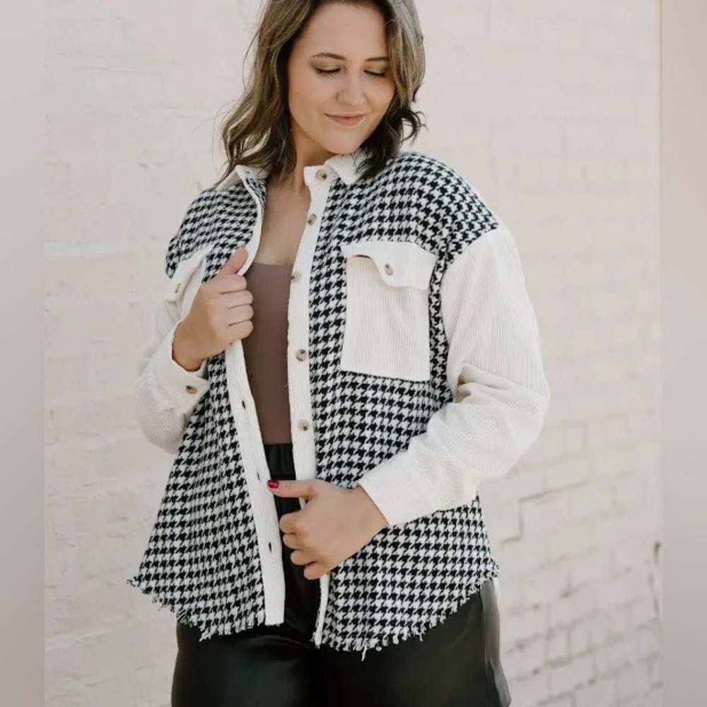 Blu Pepper Black & Cream Houndstooth Utility Jacket